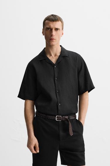 100% LINEN SHIRT - Black by Zara