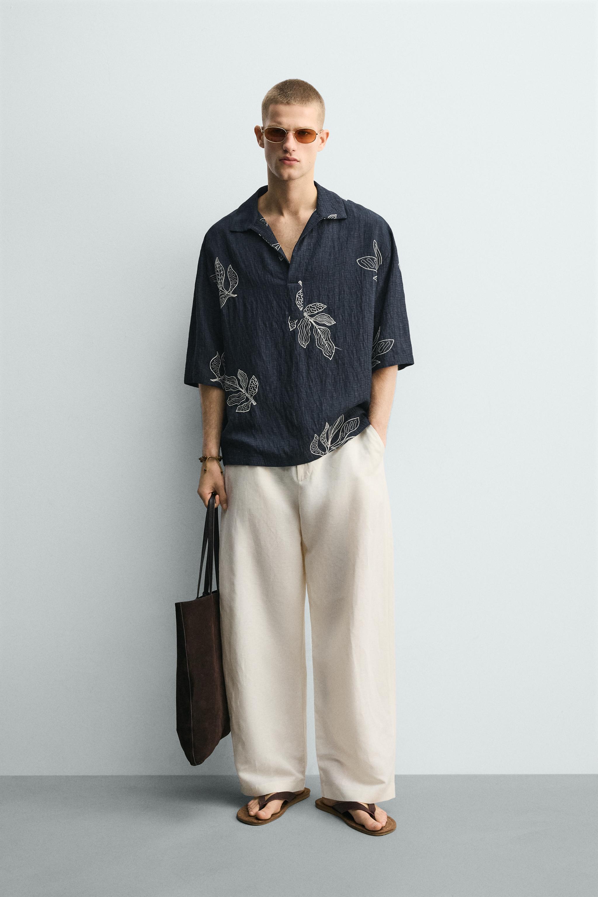 EMBROIDERED LEAF POLO SHIRT - Blue/White | ZARA Iraq
