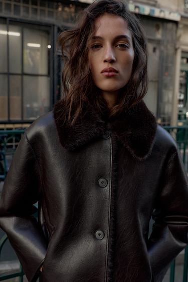 DOUBLE-FACED FAUX LEATHER JACKET - Brown by Zara