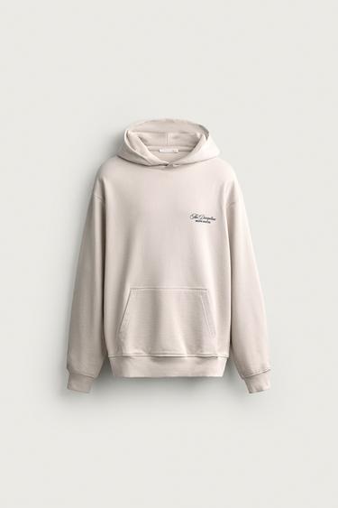 Zara RELAXED FIT HOODIE WITH GRAPHIC TEXT - Light beige