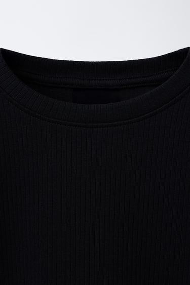 PLAIN RIBBED T-SHIRT - Black by Zara - Image 2