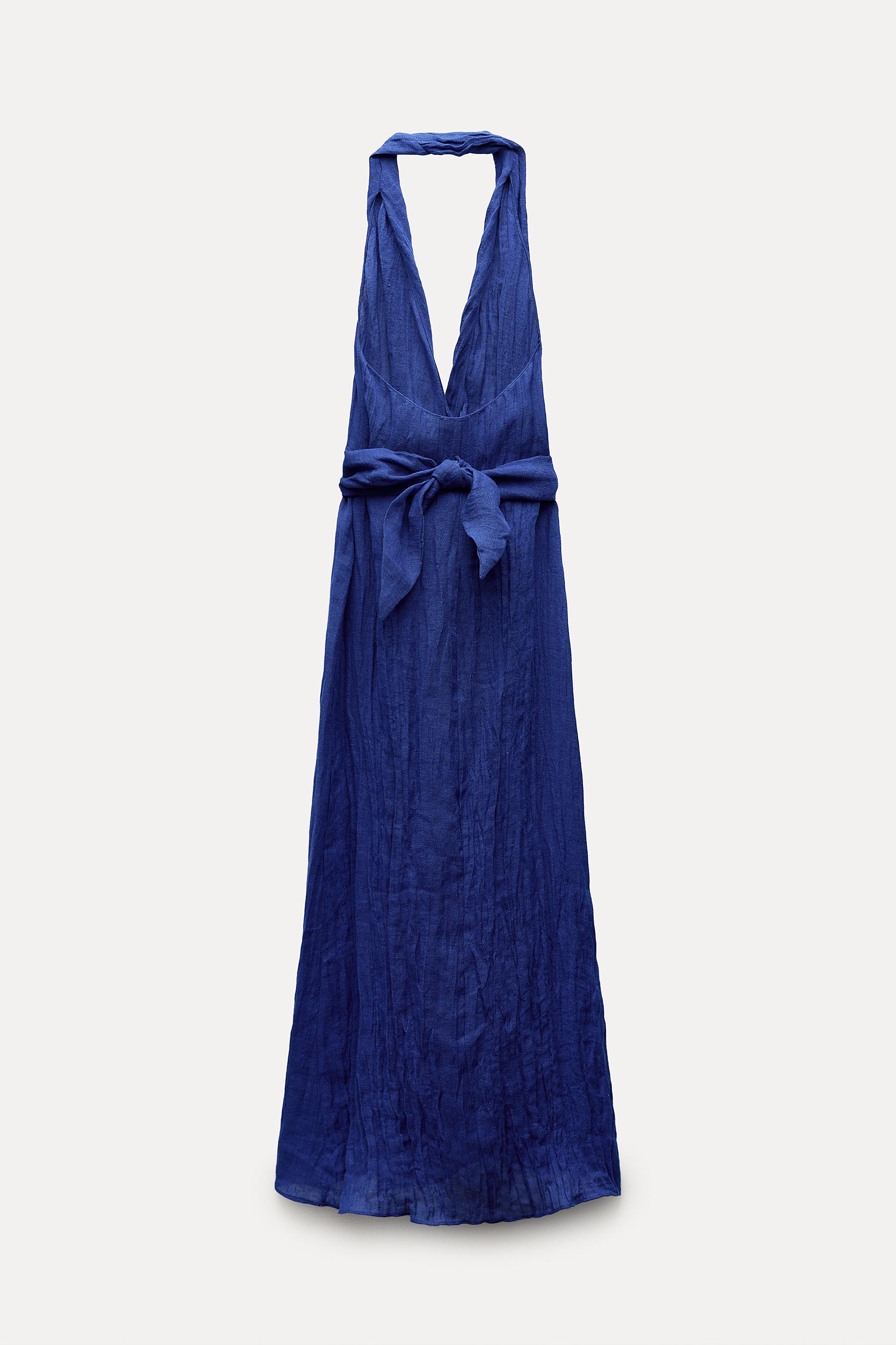zara long blue linen dress