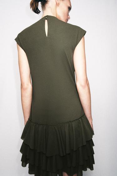 SHORT RUFFLED DRESS - Khaki by Zara - Image 2