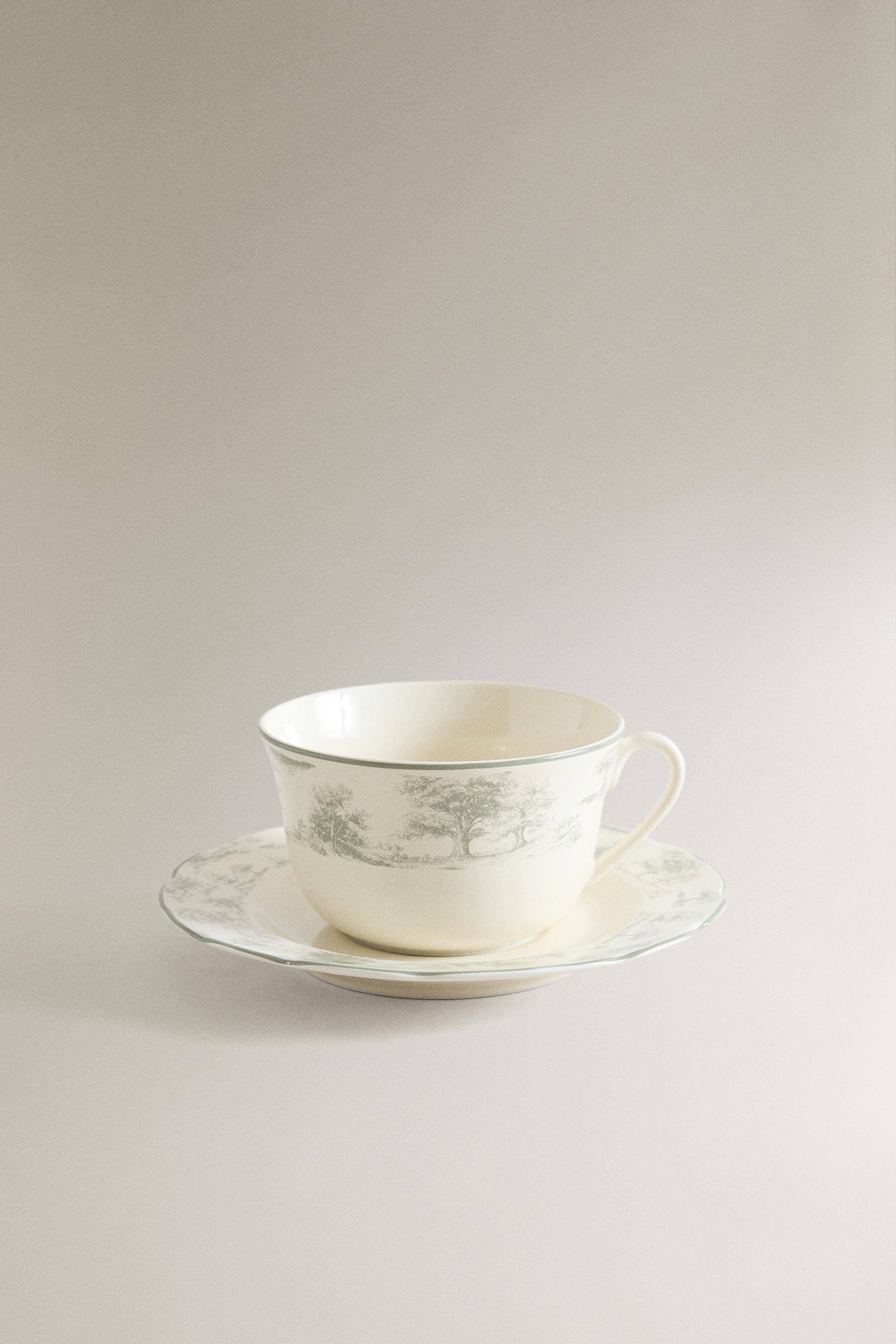 TOILE PORCELAIN TEACUP AND SAUCER — Grey
