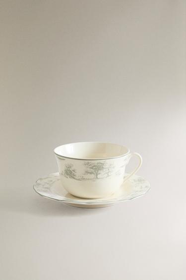TOILE PORCELAIN TEACUP AND SAUCER - Grey by Zara - Image 0