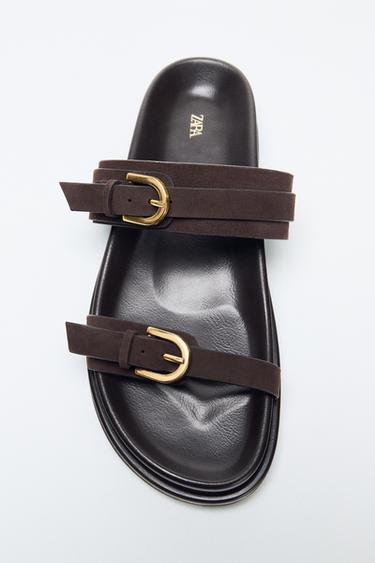 FLAT LEATHER SANDALS - Brown by Zara