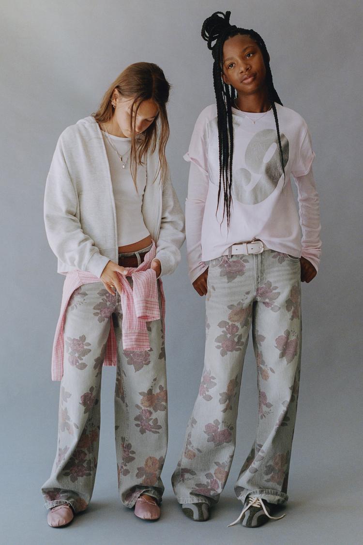 Pantalon wide leg estampado rosas