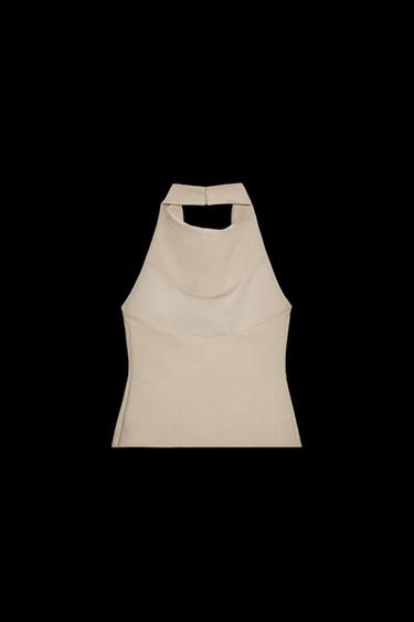 Zara HALTER OPEN BACK TOP - Light brown