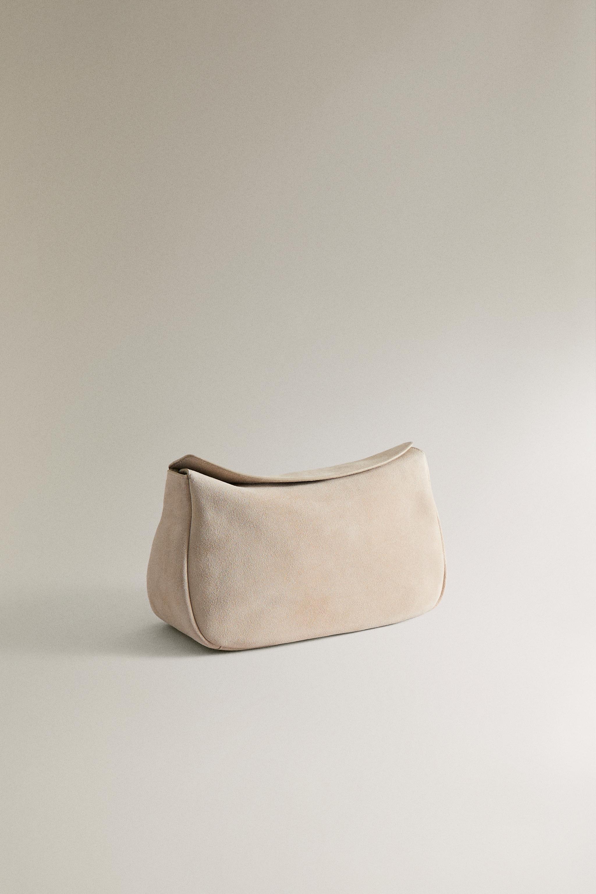 SPLIT SUEDE CLUTCH MAKEUP BAG — Beige
