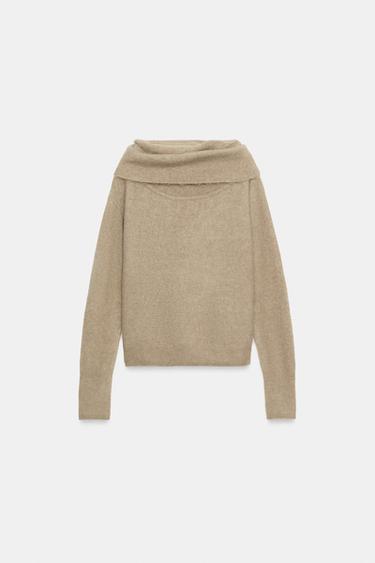 WOOL BLEND OFF-THE-SHOULDER KNIT JUMPER - Mink by Zara - Image 0