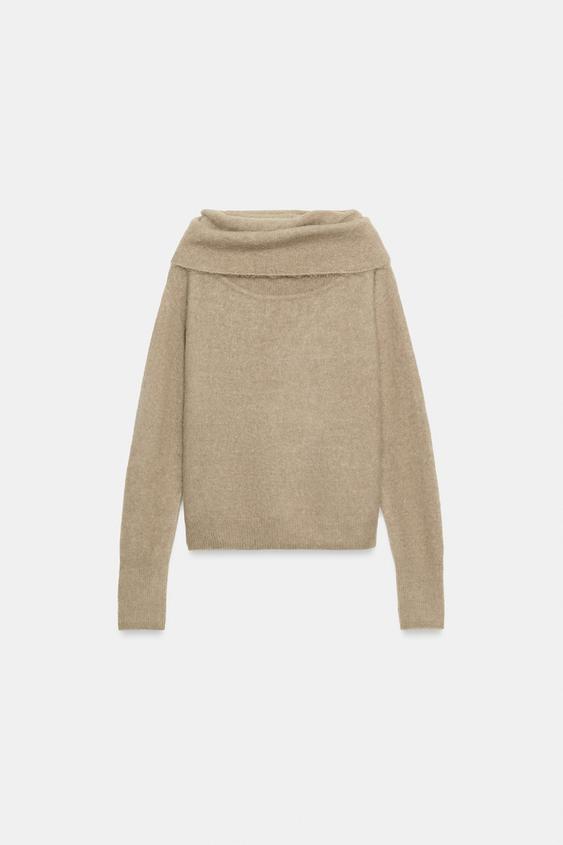 JERSEY PUNTO HOMBROS DESCUBIERTOS CON LANA - Visón de Zara - Imagen 0