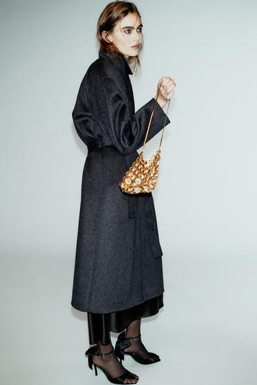 LONG WOOL COAT WITH BELT - Dark grey by Zara