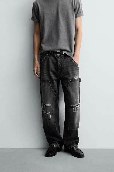 Zara WASHED CARPENTER JEANS - Charcoal