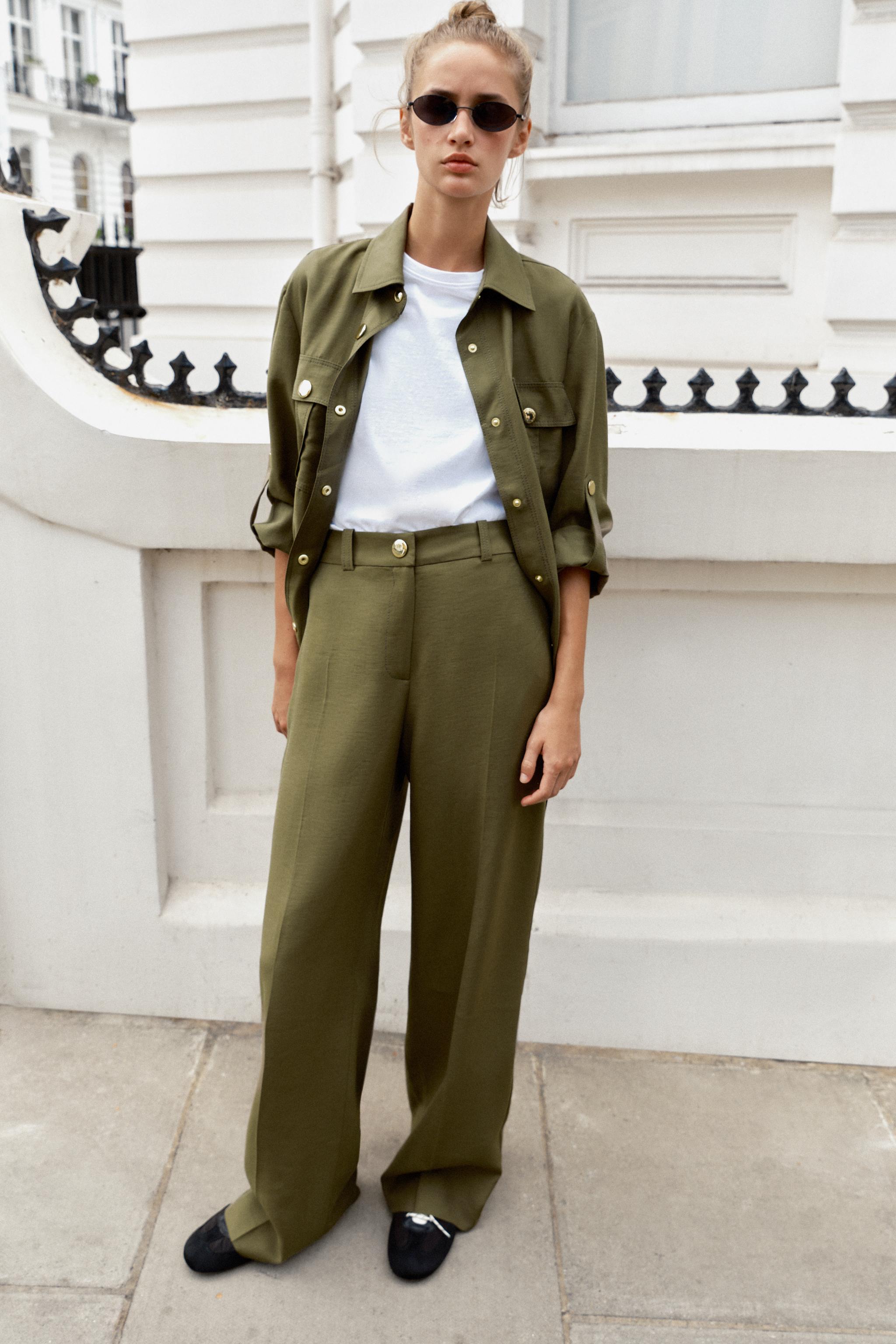 HIGH-RISE STRAIGHT-LEG TROUSERS — Khaki
