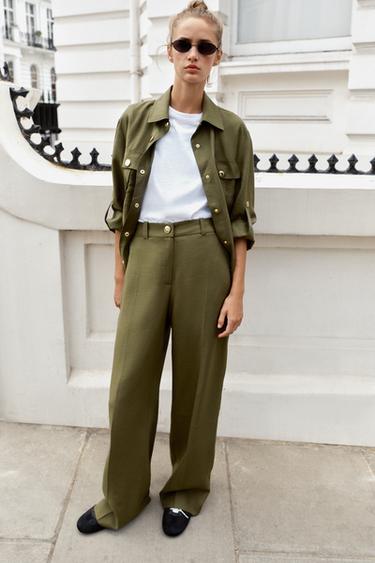 HIGH-WAIST STRAIGHT-LEG TROUSERS - Khaki by Zara - Image 0
