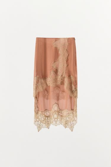 JUPE EN GEORGETTE AVEC DENTELLE EN CONTRASTE - Rose de Zara - Image 3