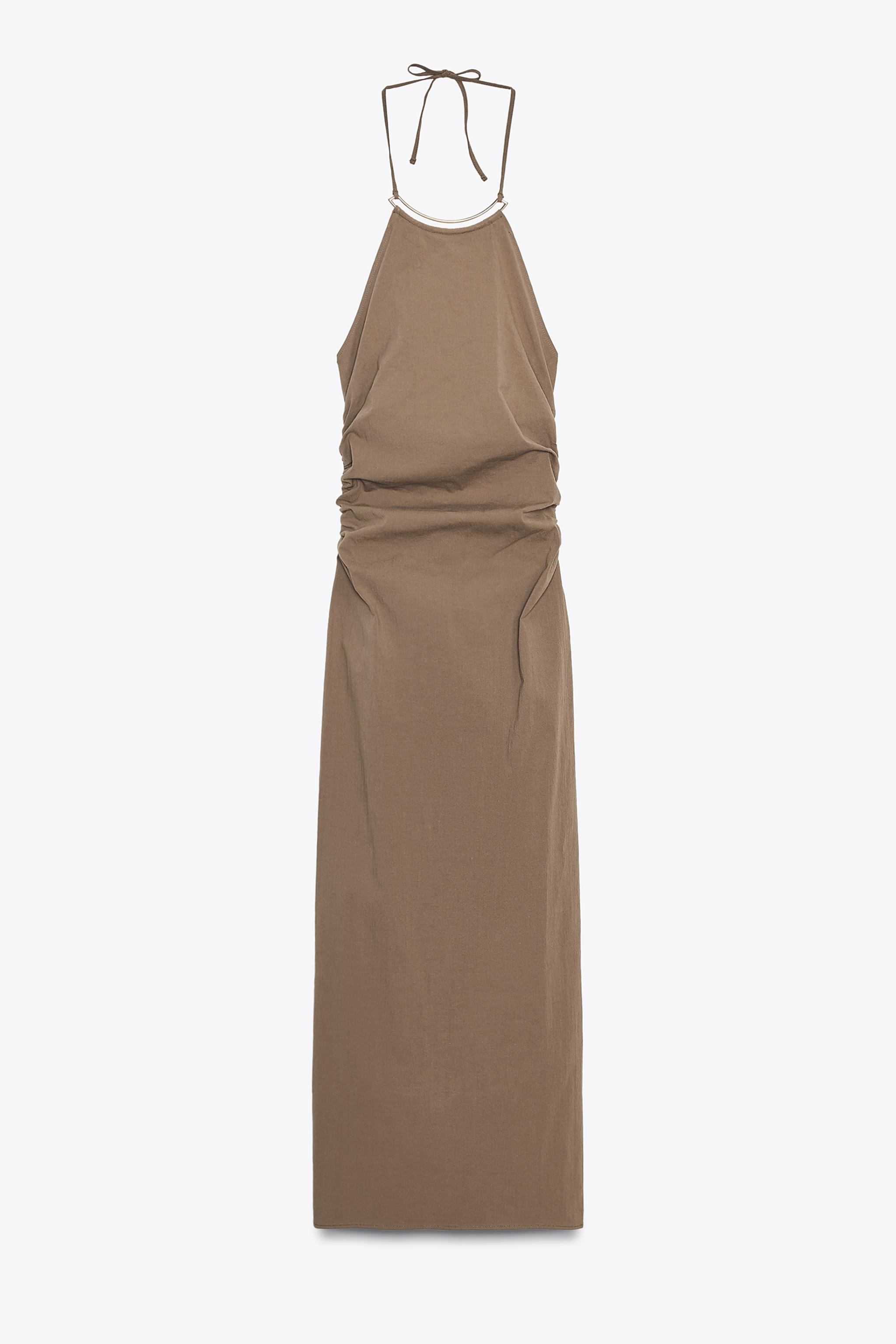 安心★関税込み★ZARA★HALTER MIDI DRESS HALTER MIDI DRESS WITH TRIM - Brown | ZARA United States