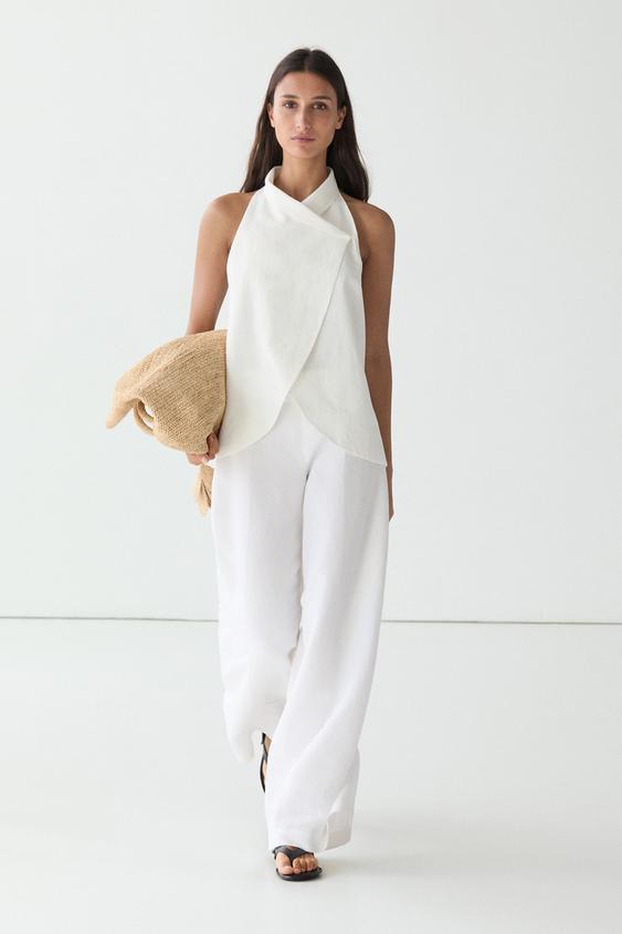 Total look flowing linen blend trousers from Zara - $200
