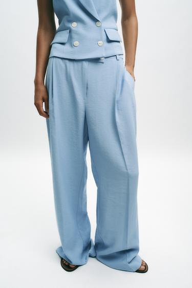 WIDE-LEG DARTED TROUSERS - Sky blue by Zara