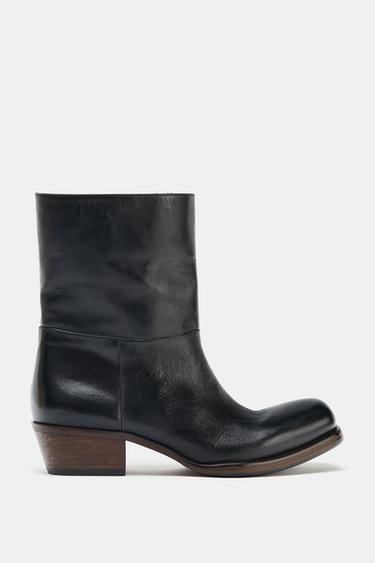 LEATHER COWBOY ANKLE BOOTS - Black by Zara