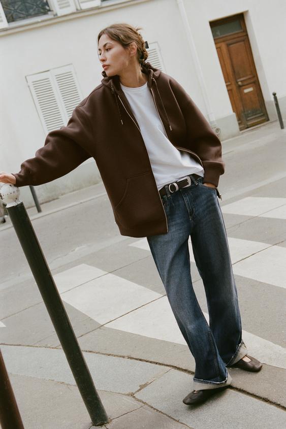 HOODIE WITH DRAWSTRINGS - Brown | ZARA Thailand