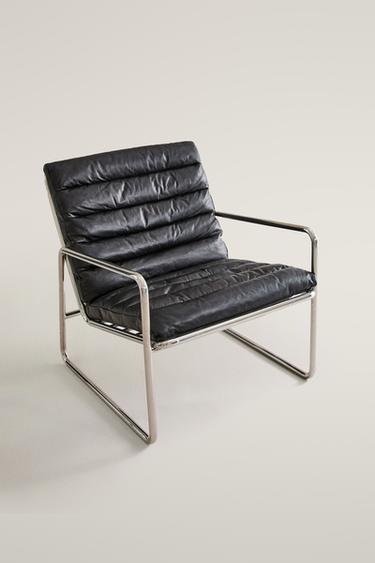 LEATHER AND STAINLESS STEEL ACCENT CHAIR - Black by Zara