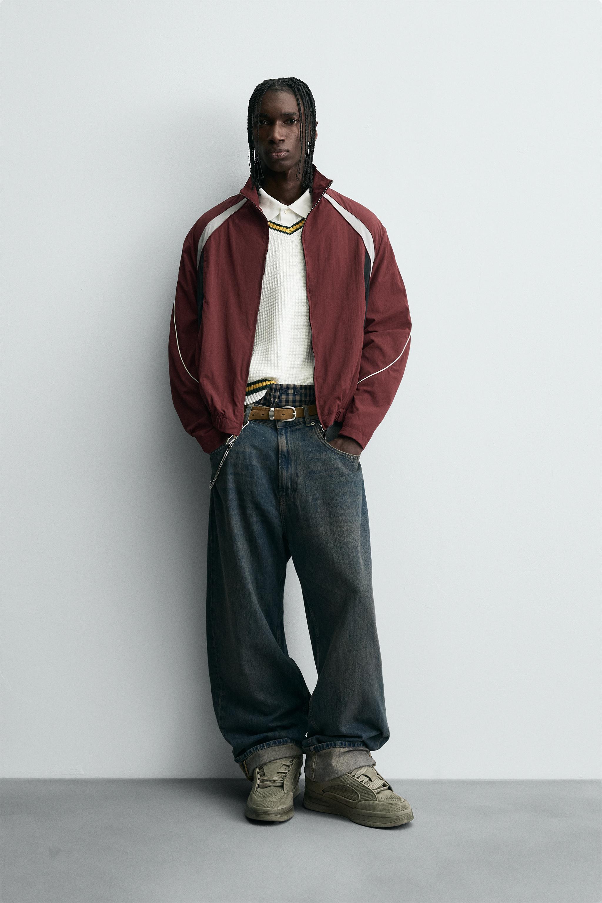 CONTRAST COLOUR BLOCK TECHNICAL JACKET - Burgundy | ZARA Georgia