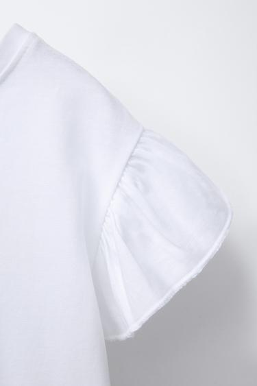 PRINTED T-SHIRT WITH RUFFLES - Oyster-white by Zara - Image 3