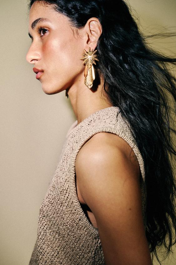 FRINGED SUN METAL EARRINGS