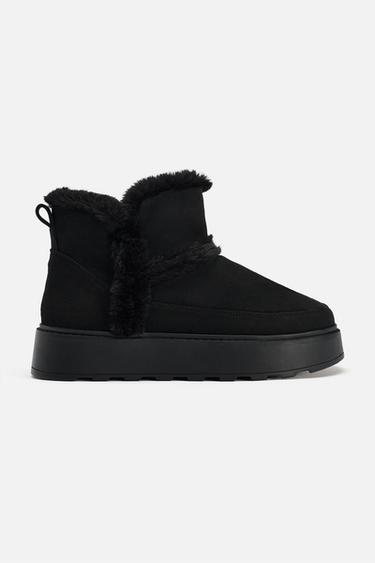 FAUX FUR ANKLE BOOTS - Black by Zara