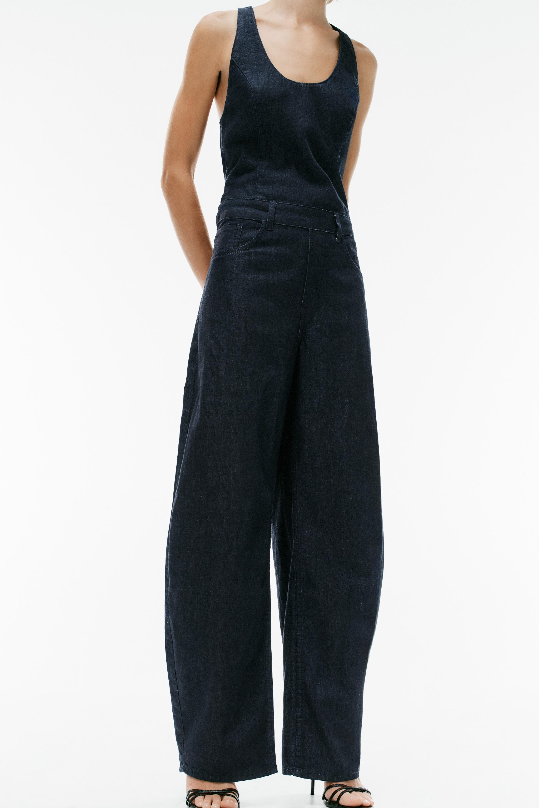 Zara CROSSOVER STRAP DENIM-EFFECT LONG JUMPSUIT — фото 2