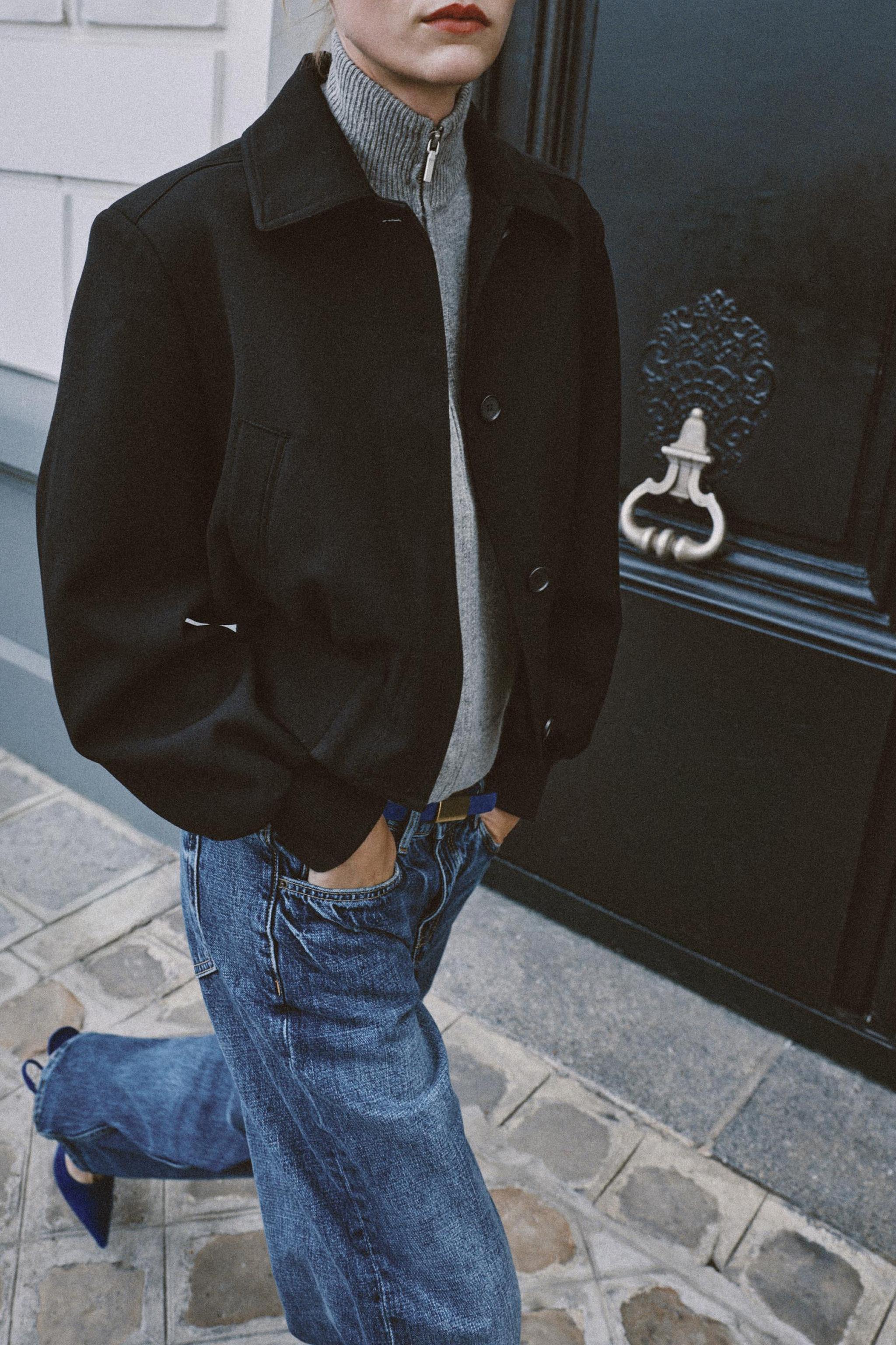 Cropped Jacket With Shoulder Pads by Zara