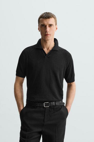 100% LINEN KNIT POLO SHIRT LIMITED EDITION - Black by Zara