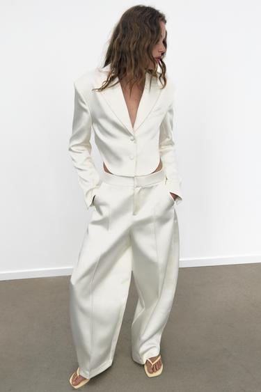 VESTE COURTE SATINÉE FENTE DOS - Blanc cassé de Zara - Image 7