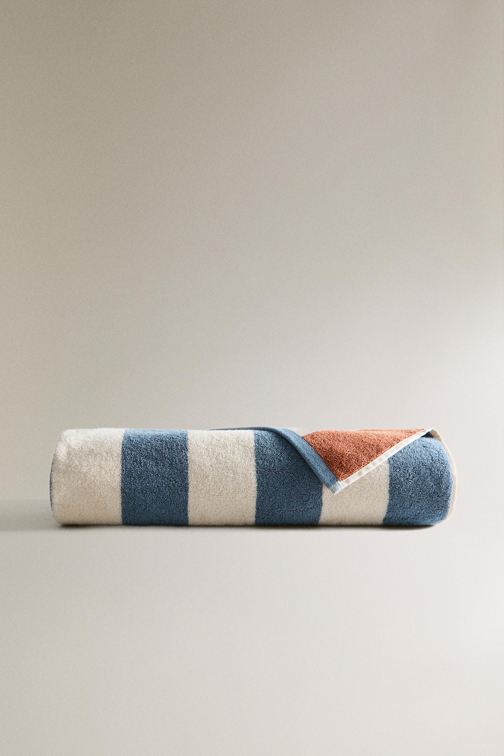 SERVIETTE DE BAIN COTON RÉVERSIBLE RAYURES