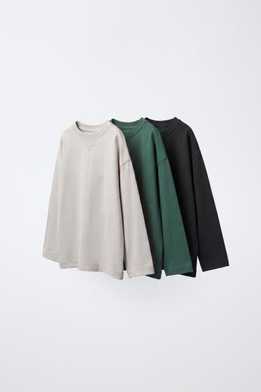 PACK TRES CAMISETAS MANGA LARGA LISAS - Verde de Zara - Imagen 0