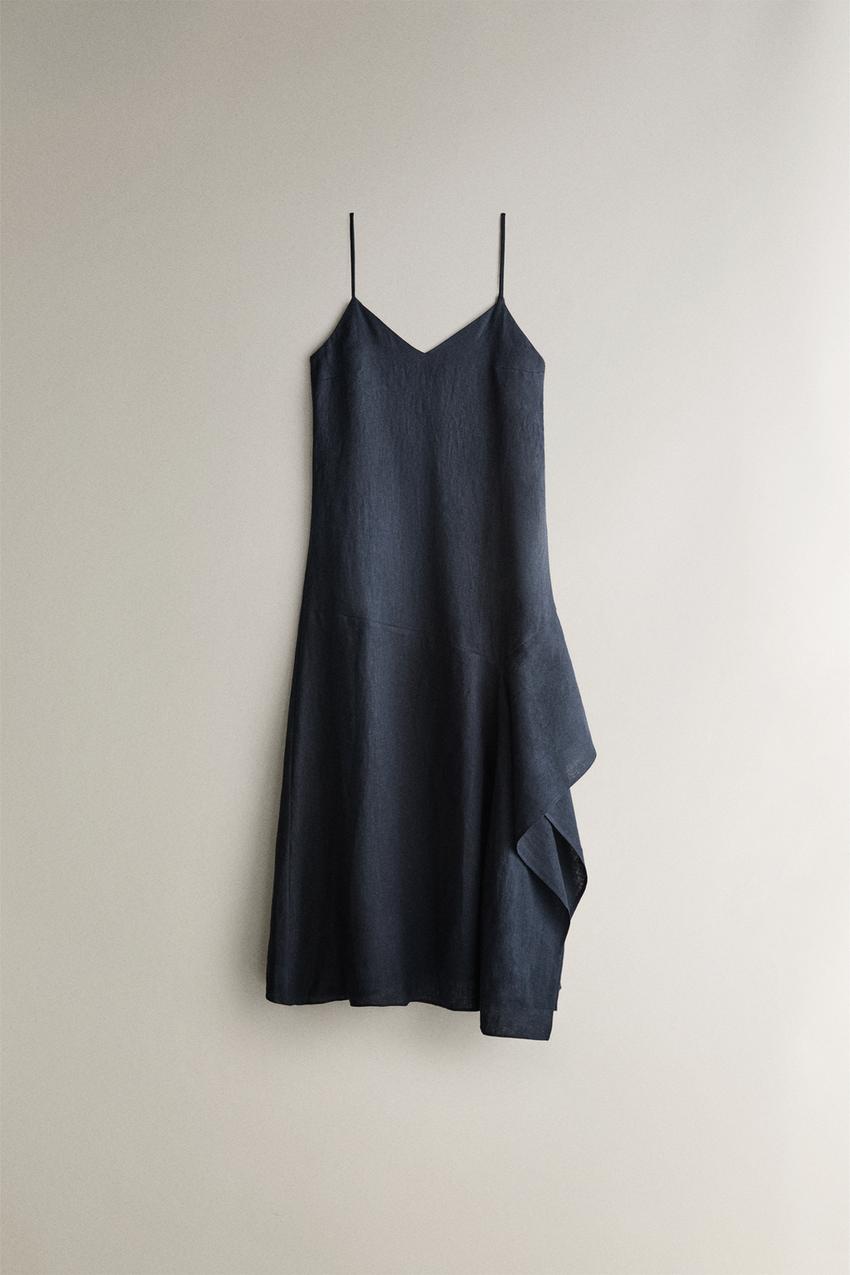 ASYMMETRIC LINEN BEACH DRESS - Blue | ZARA United States ASYMMETRIC LINEN BEACH DRESS - Blue | ZARA United States