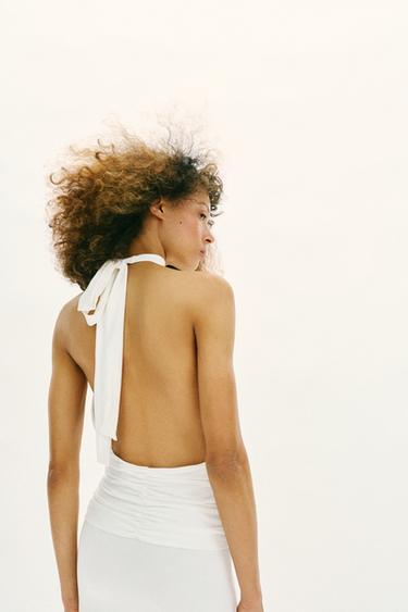 ROBE DRAPÉE AVEC ENCOLURE AMÉRICAINE - Blanc cassé de Zara - Image 4