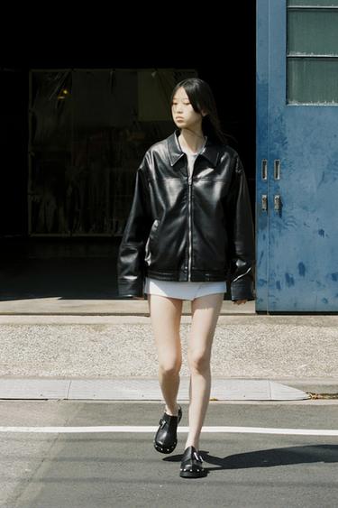 LEATHER EFFECT BOMBER JACKET - Black by Zara