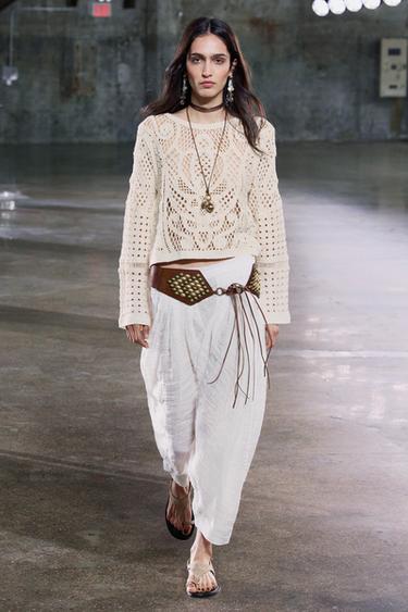 CROCHET LONG SLEEVE TOP - Light ecru by Zara - Image 0