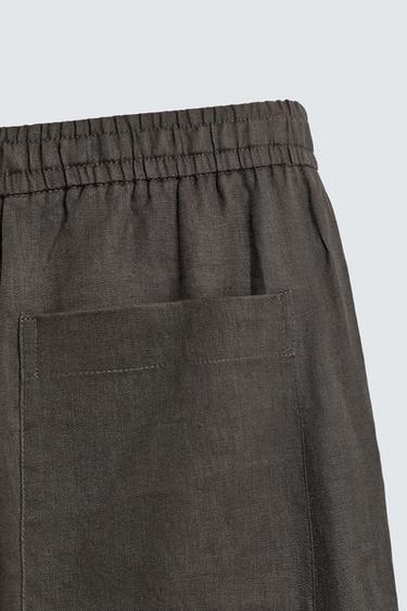 PANTALON RELAXED FIT 100% LIN - Vert foncé de Zara - Image 9