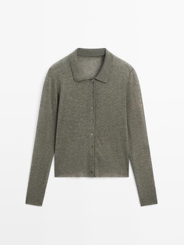 Cardigan 100 % laine - Studio - Vert mousse de Zara - Image 0