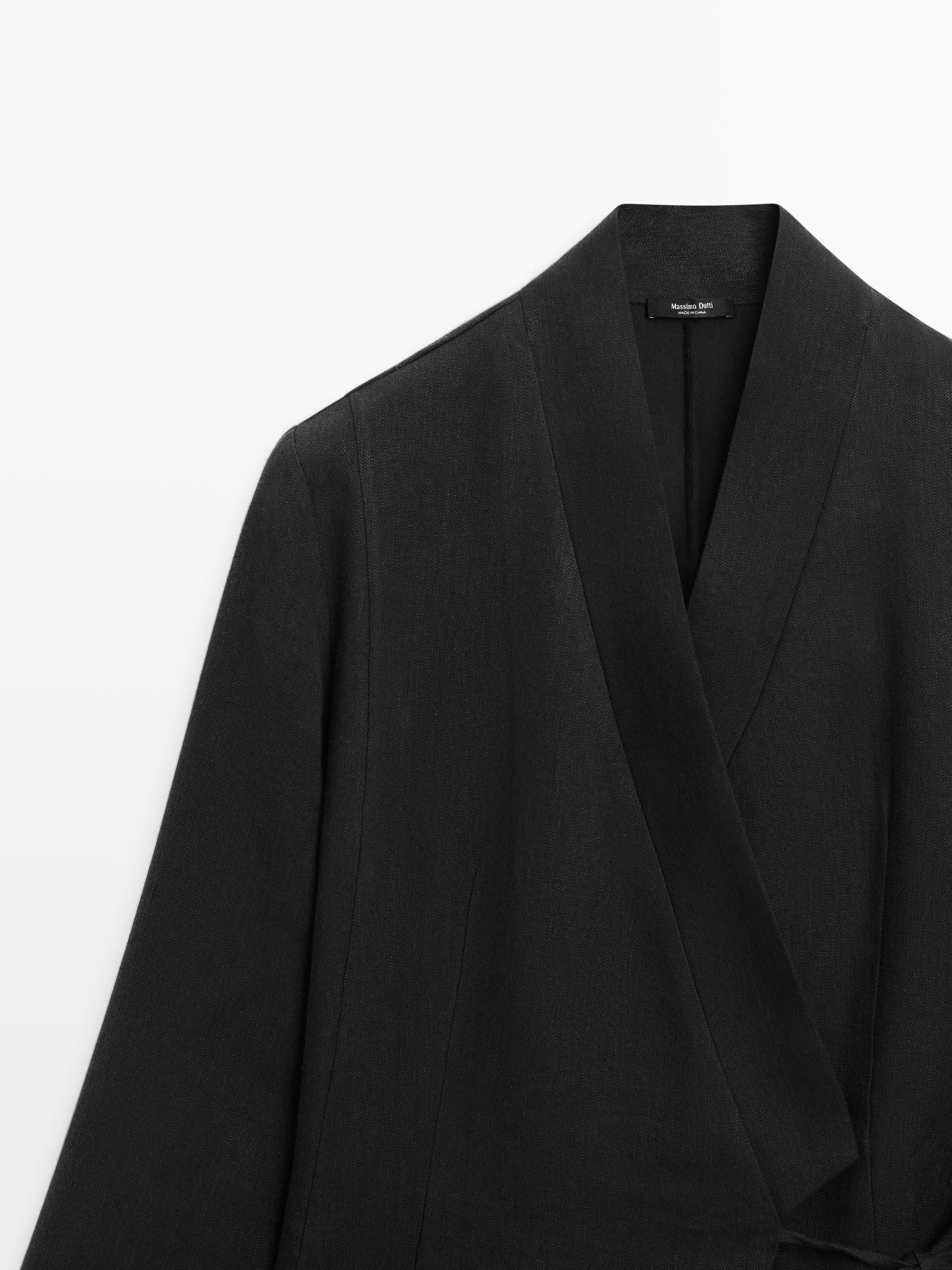 Fitted linen blend kimono