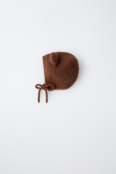 KNIT EAR BEANIE — taupe brown 1