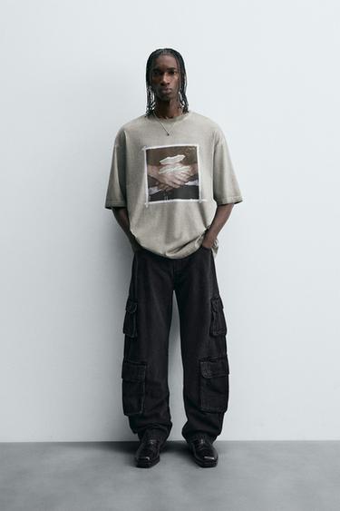 CONTRAST PRINT T-SHIRT - Light grey by Zara - Image 0