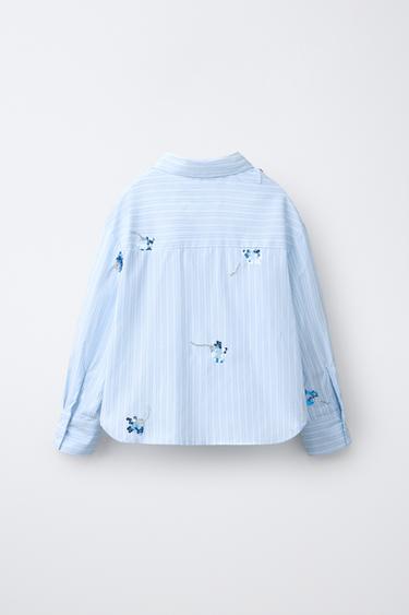 CHEMISE ET TOP RAYURES FLEURS PAILLETTES - Bleu de Zara - Image 2