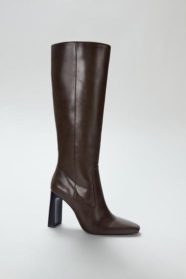 TOPSTITCHED KNEE-HIGH BOOTS - Brown by Zara