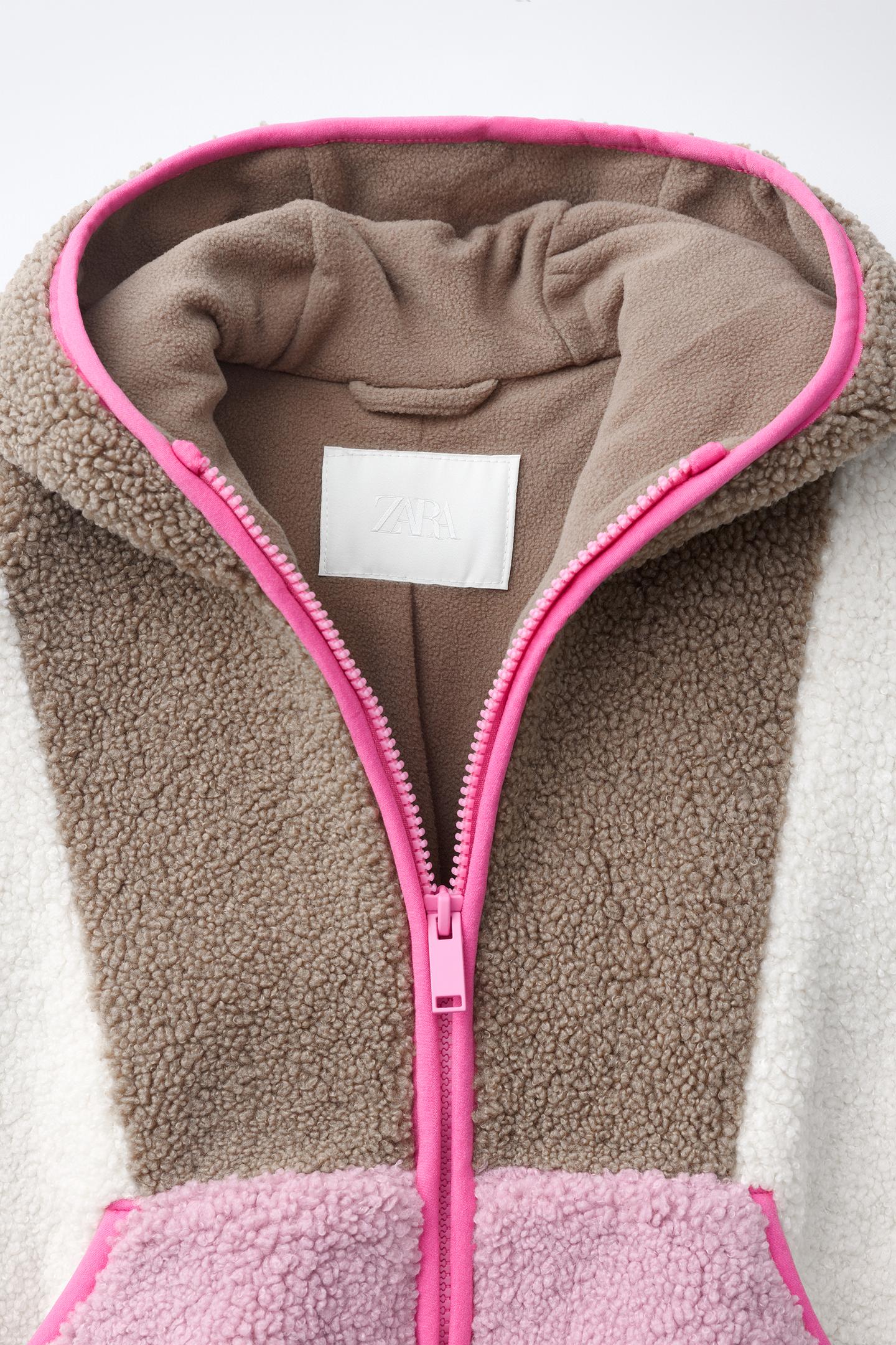 Детская куртка Zara Color Block Sherpa, цвет: Серо-коричневый коричневый — фото 7