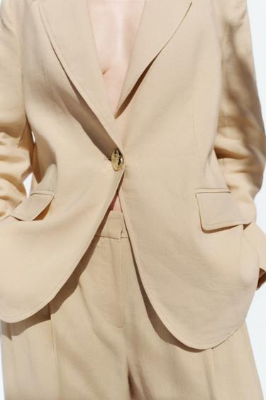 BLAZER AVEC LIN UN BOUTON - Marron clair de Zara - Image 2