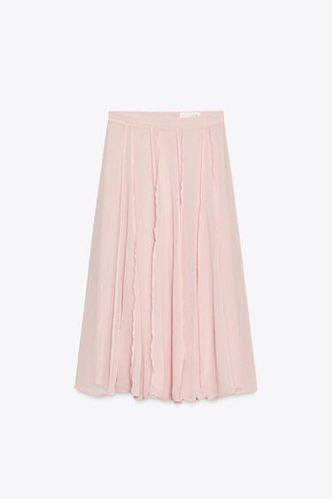 JUPE MI-LONGUE SEMI-TRANSPARENTE À SURPIQÛRES - Rose pastel de Zara - Image 6
